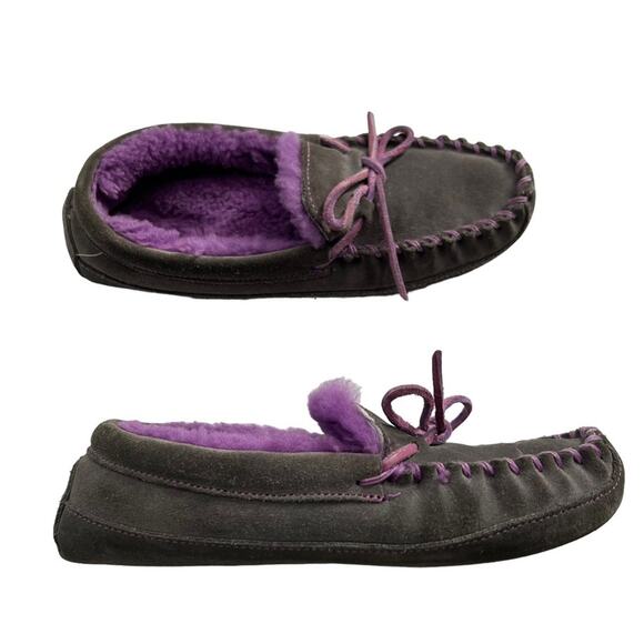 L.L. BEAN Kids Wicked Good Gray Shearling Slippers Size 2 - Picture 1 of 7